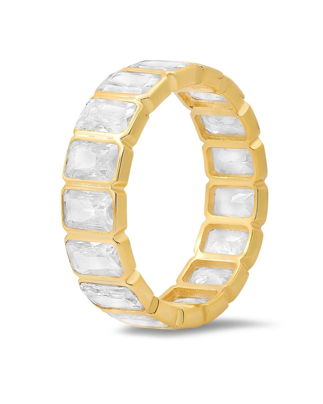 Kylie Harper Metallic Bezel-Set Emerald-Cut Diamond Cz Eternity Band Ring