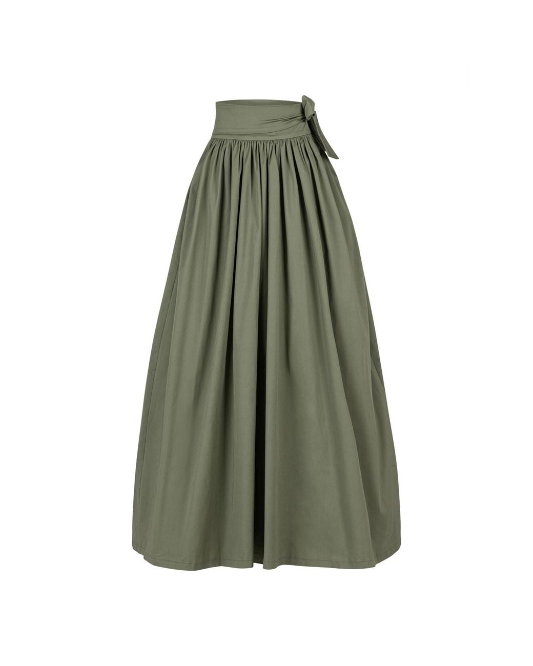 Nikka Place Green High Waist Cotton Gathered Skirt With Front Bow & Pockets