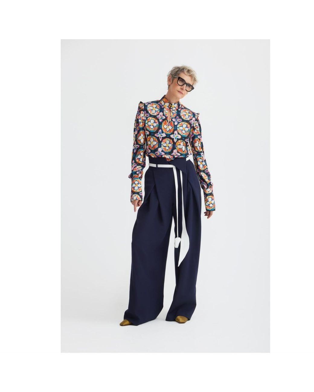 Julia Allert Blue Fashion Forward Wide-Leg Pants & Contrast Belt
