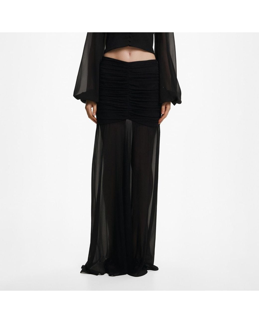 Lita Couture Black Ample-Sleeve Georgette Silk Top
