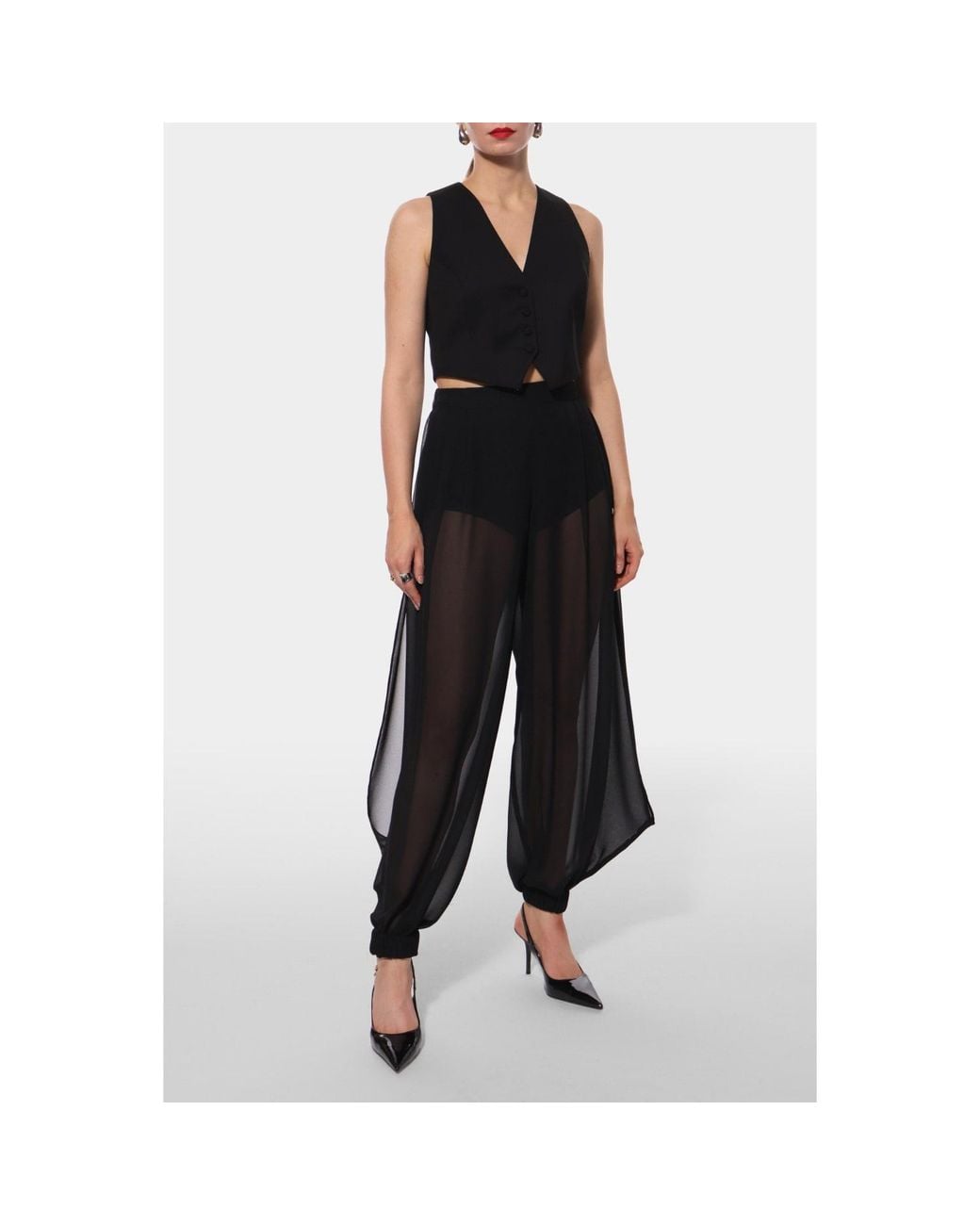 AGGI by HALEWSKI Black Denise Sheer Wide-Leg Trousers With Shorts Set