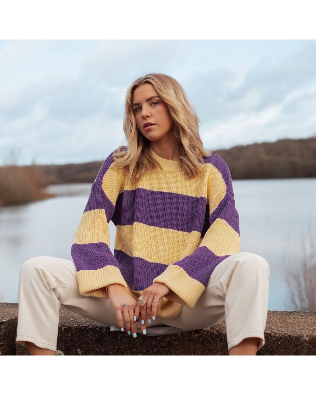 Cara & The Sky Purple Rhiannon Recycled Cotton Chunky Stripe Jumper