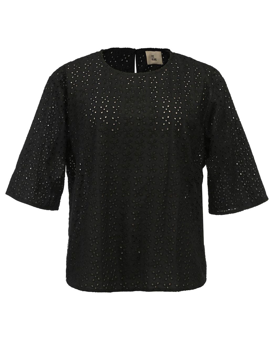 Smart and Joy Black Eyelet Cotton Lace Loose Blouse