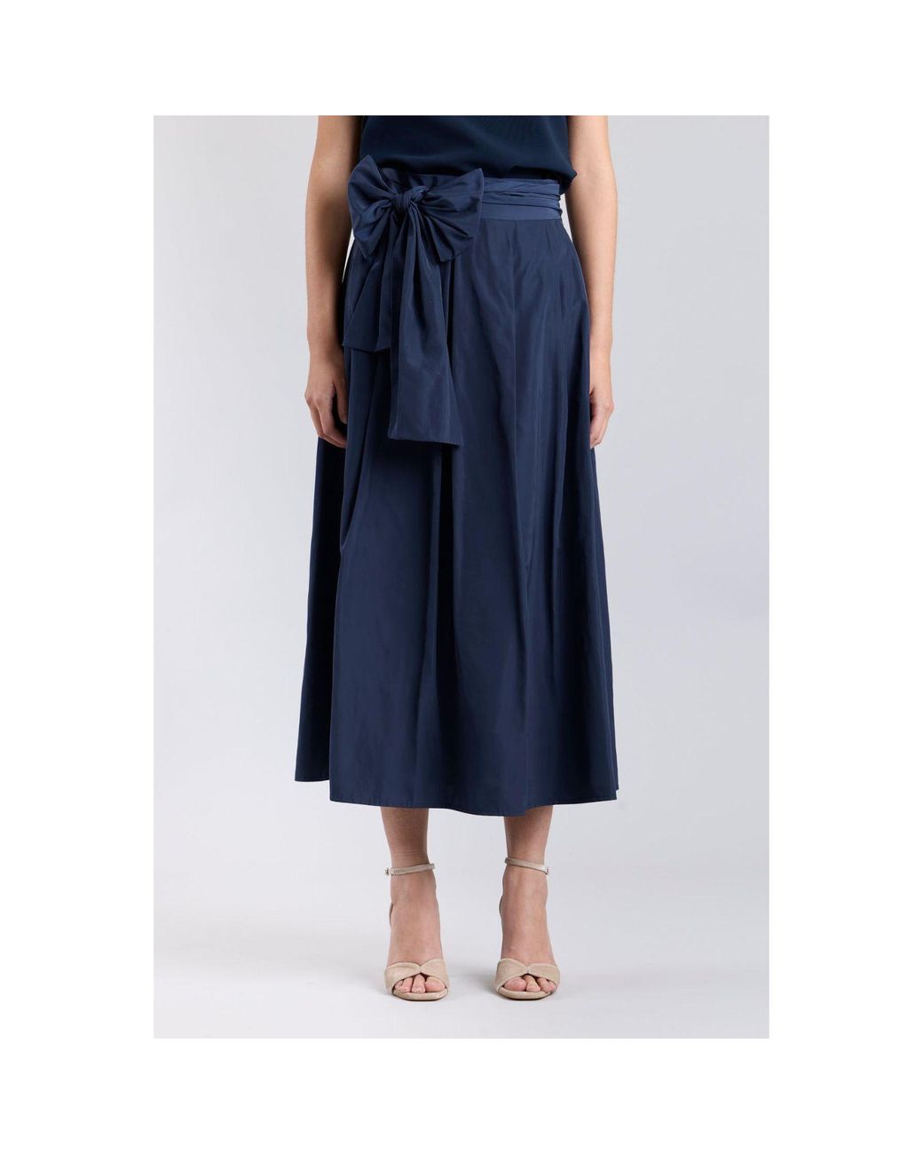 The Extreme Collection Blue Midi Skirt Taffeta With Waist Tie