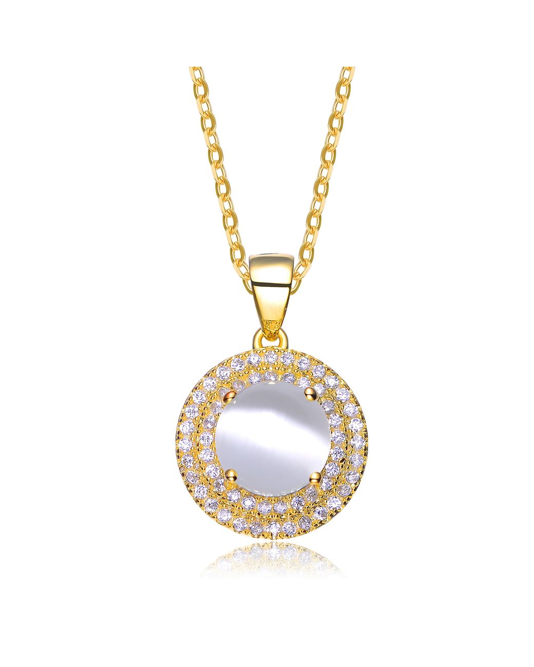 Genevive Jewelry Metallic Sterling Overlay Frosty Cubic Zirconia Circle Necklace