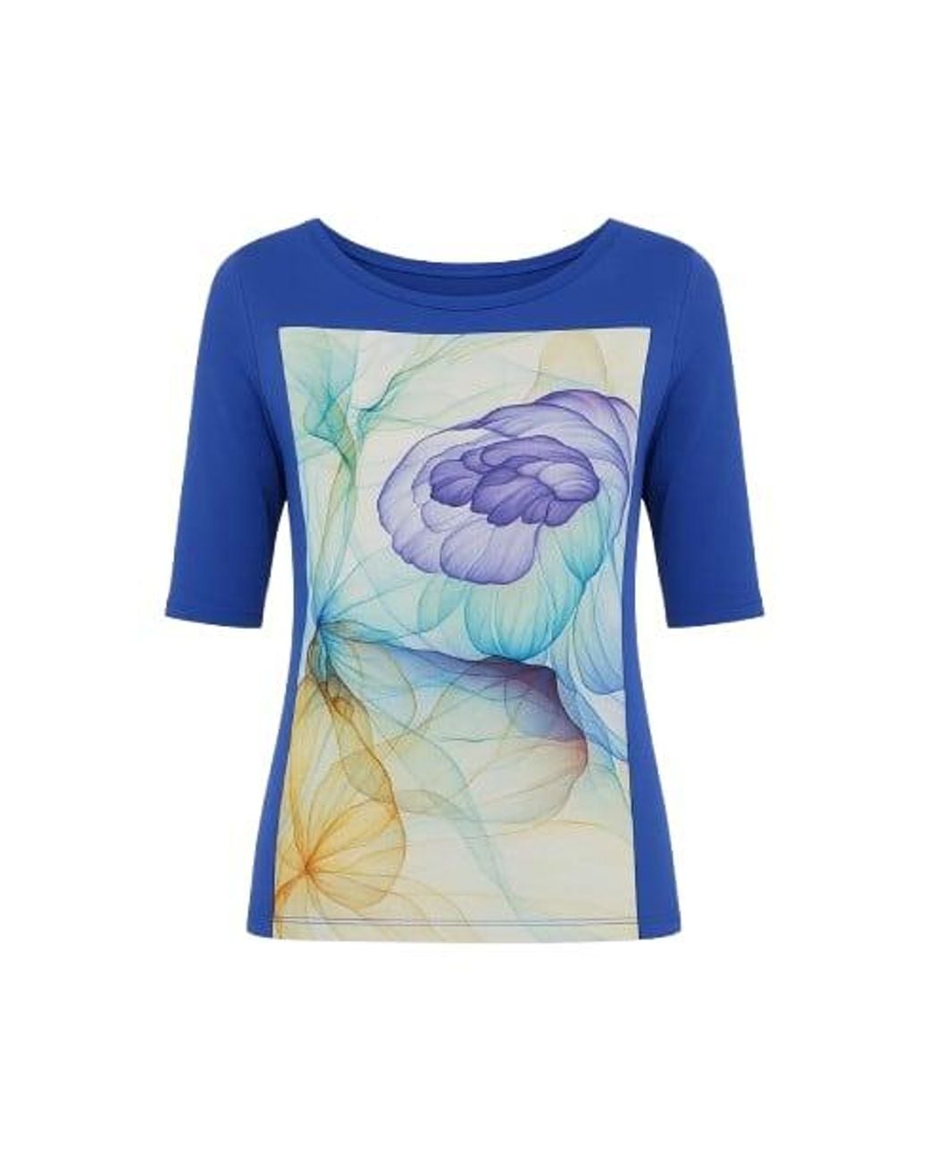 Conquista Blue Royal Jersey Top With Abstract Floral Print