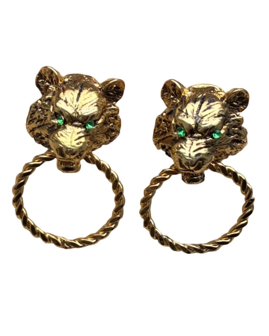 Laura Gray Metallic Fierce Panther Door Knocker Earrings