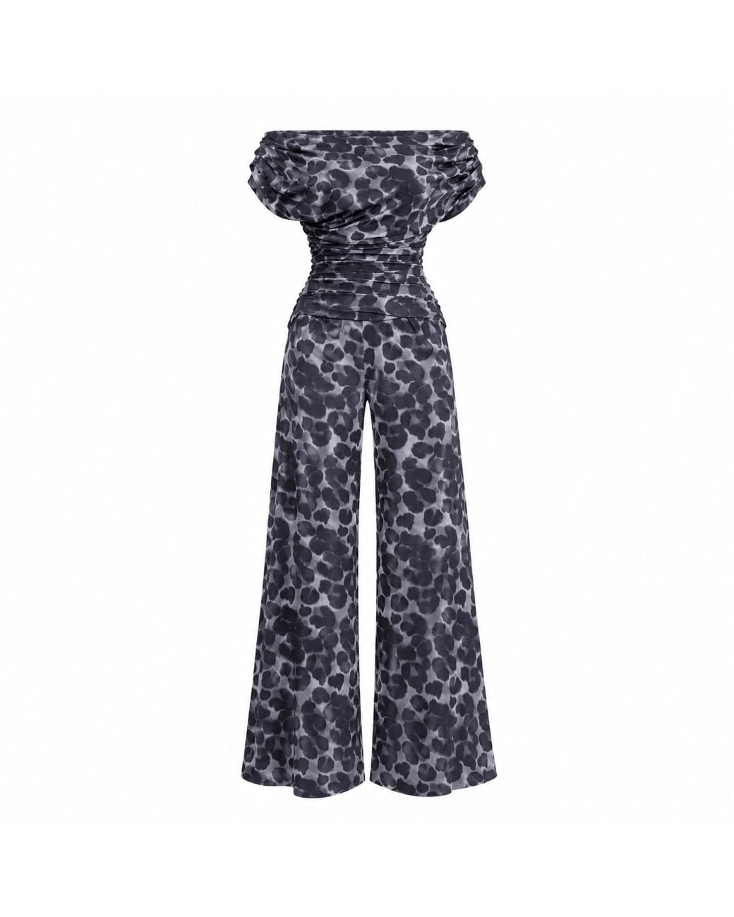 Atom Label Blue Carbon Bardot Wide Leg Jumpsuit