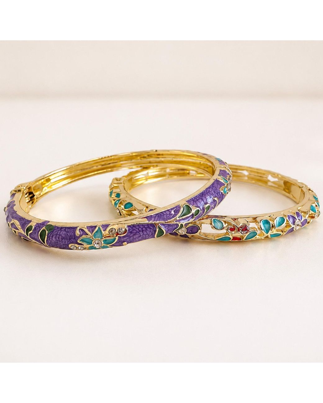 Nuvv Collection Metallic Pastel Floral Enamel Bangle Set