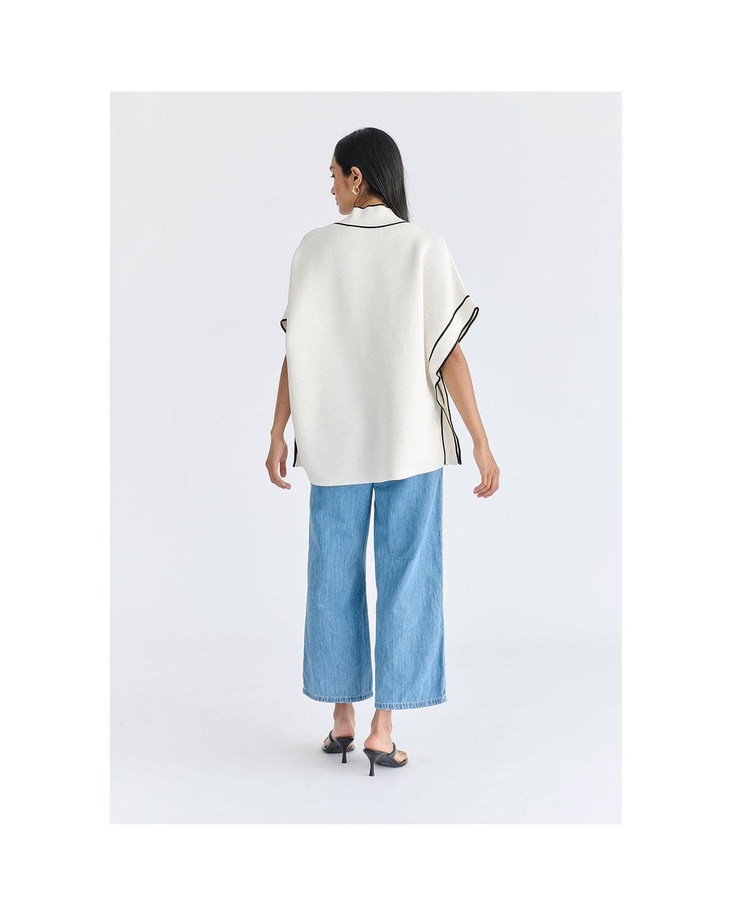 Paisie Metallic Button Details Kimono Ribbed Cardigan