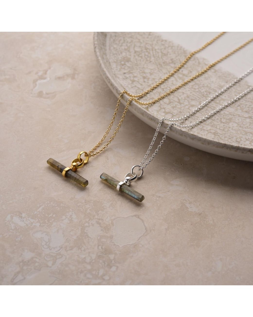 Nellou Jewellery Metallic Labradorite T Bar Necklace Sterling