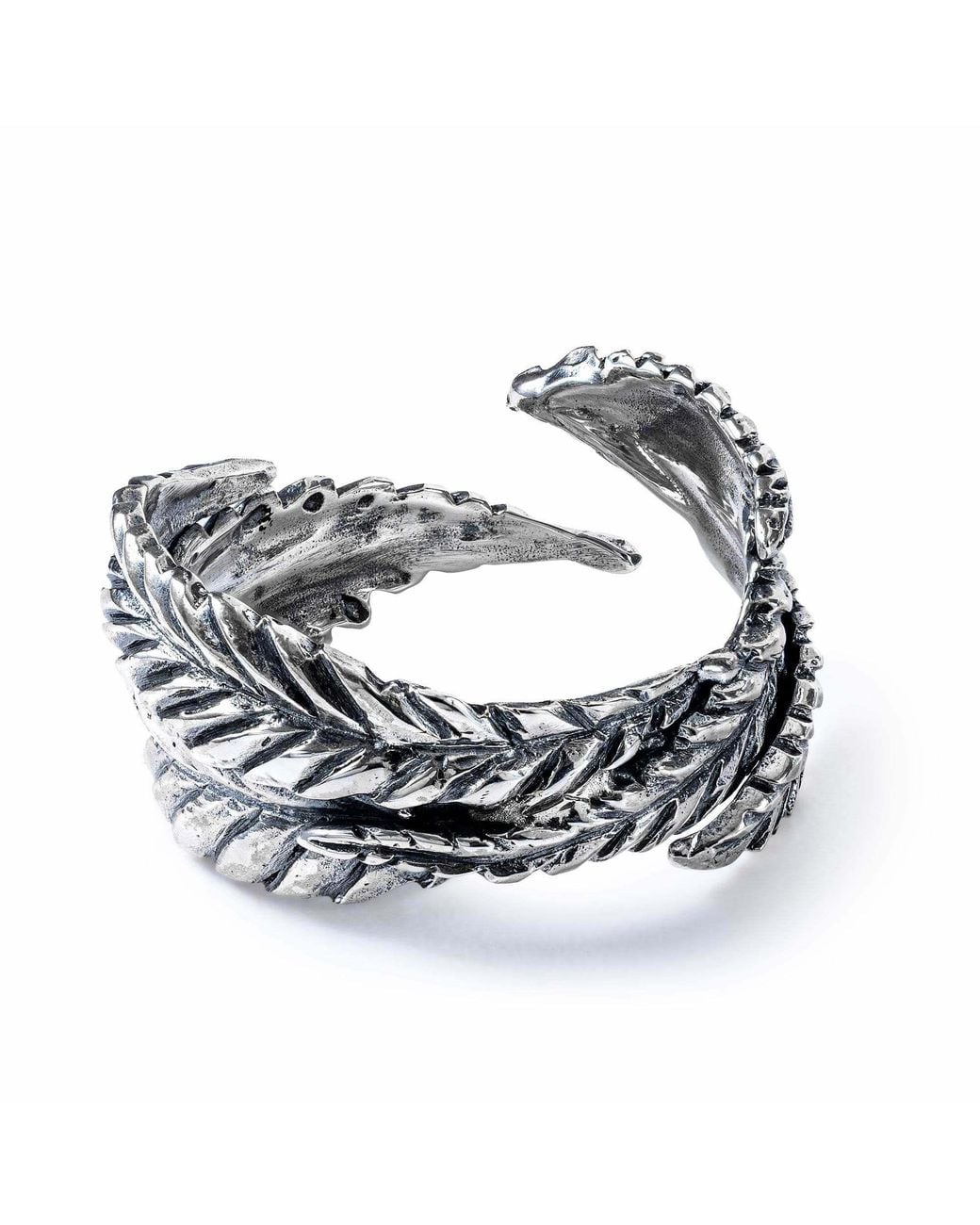German Kabirski Metallic Bryo Oxidized Ring With Textured Leaf Design