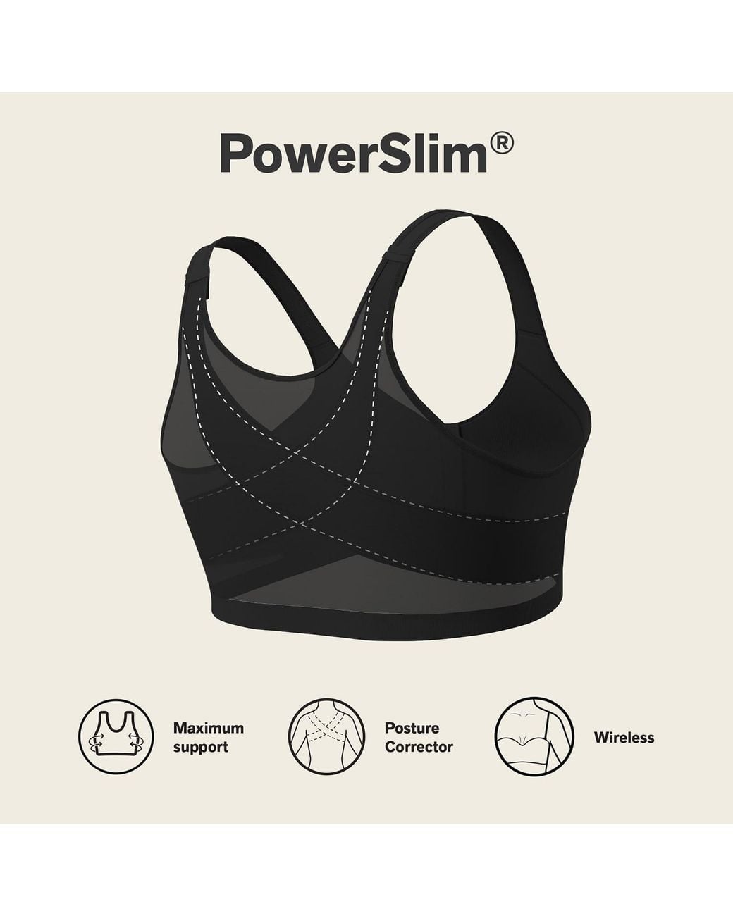 Leonisa Black Unlined Wireless Posture Corrector Bra