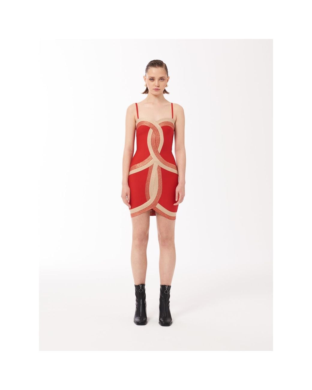 Sour Figs Red Contrast Panel Bandage Mini Dress