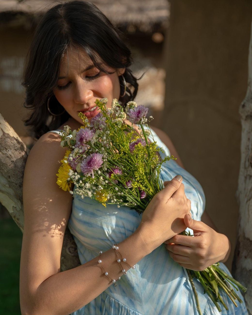 Charkha & Loom Blue Rhea Milkmaid Midi Dress