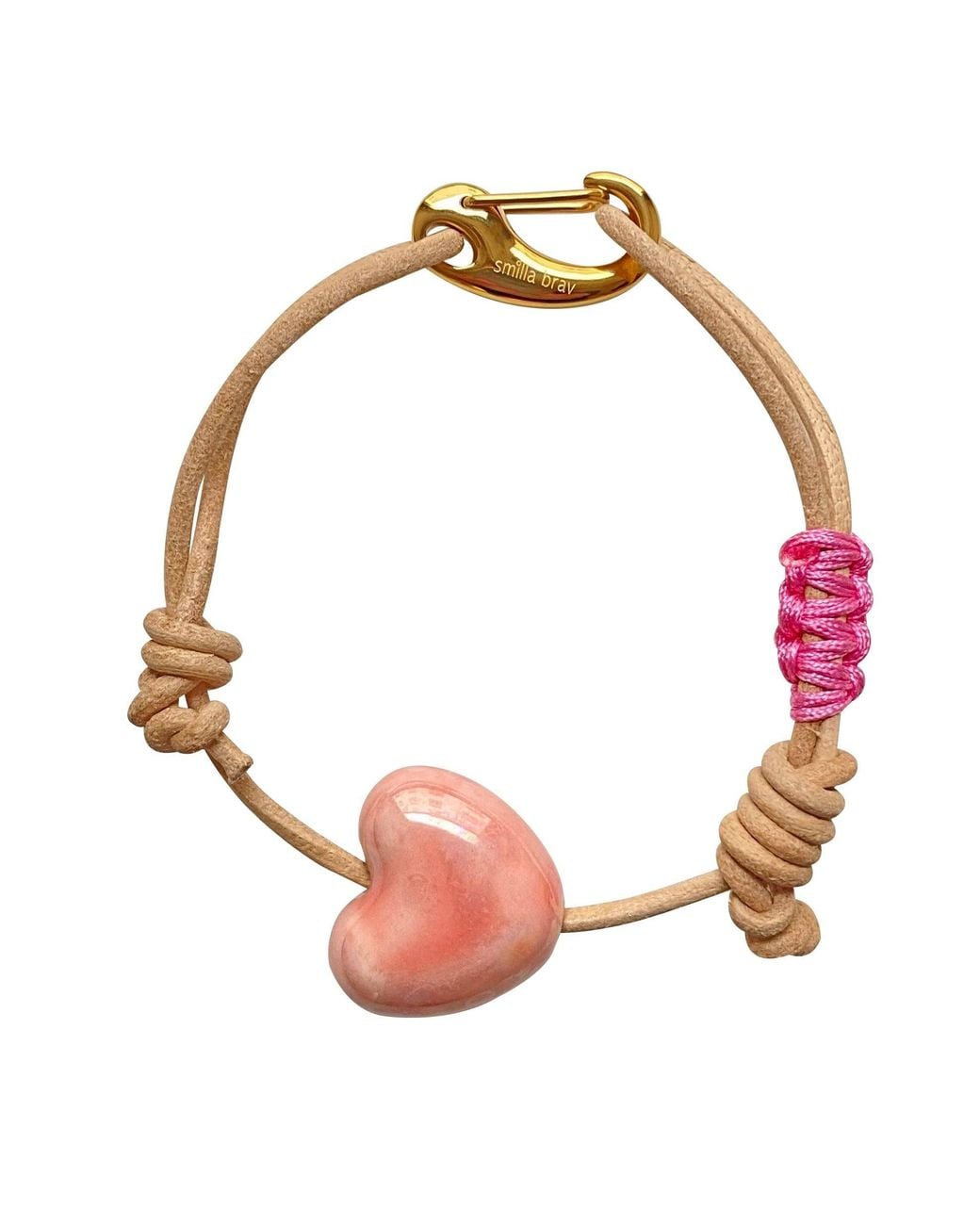 Smilla Brav Pink Neutrals Ceramic Heart Leather Bracelet