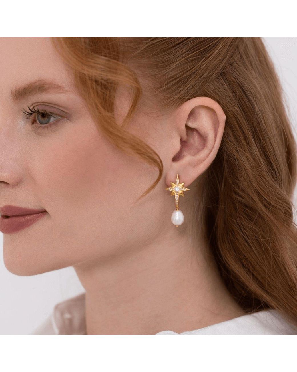 LINYA JEWELLERY Metallic Pole Star Pearl Dangle Earrings
