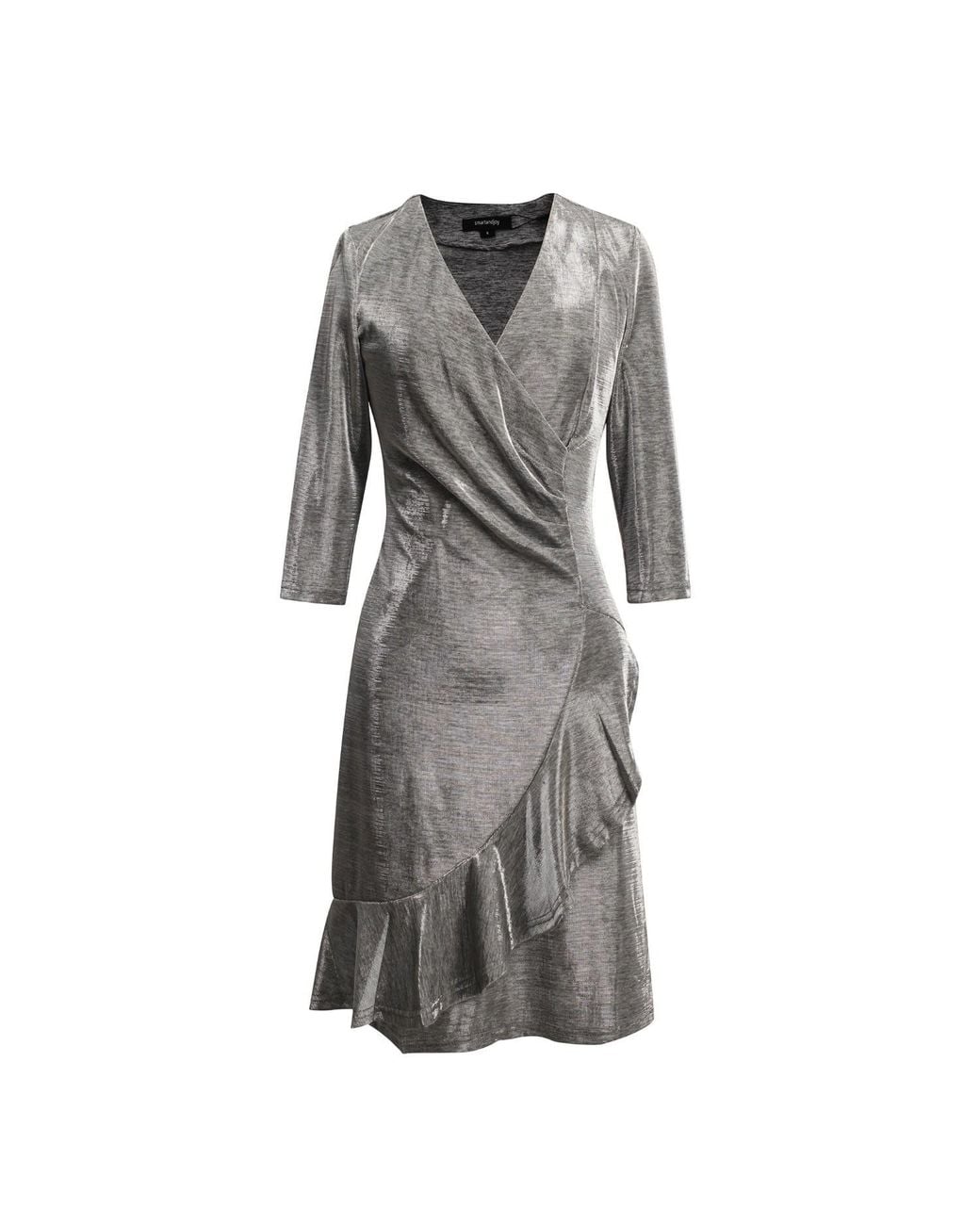 Smart and Joy Gray Cross-Heart Fit-And-Flare Tiered Ruffle Shiny Dress
