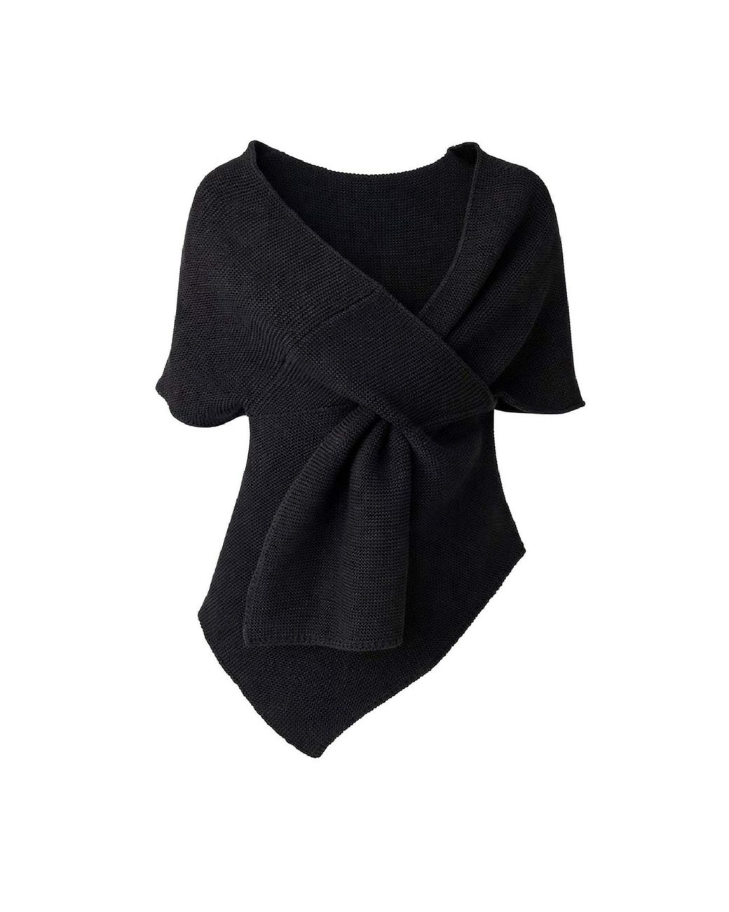 Conquista Black Asymmetric Wrap-Effect Knit Top
