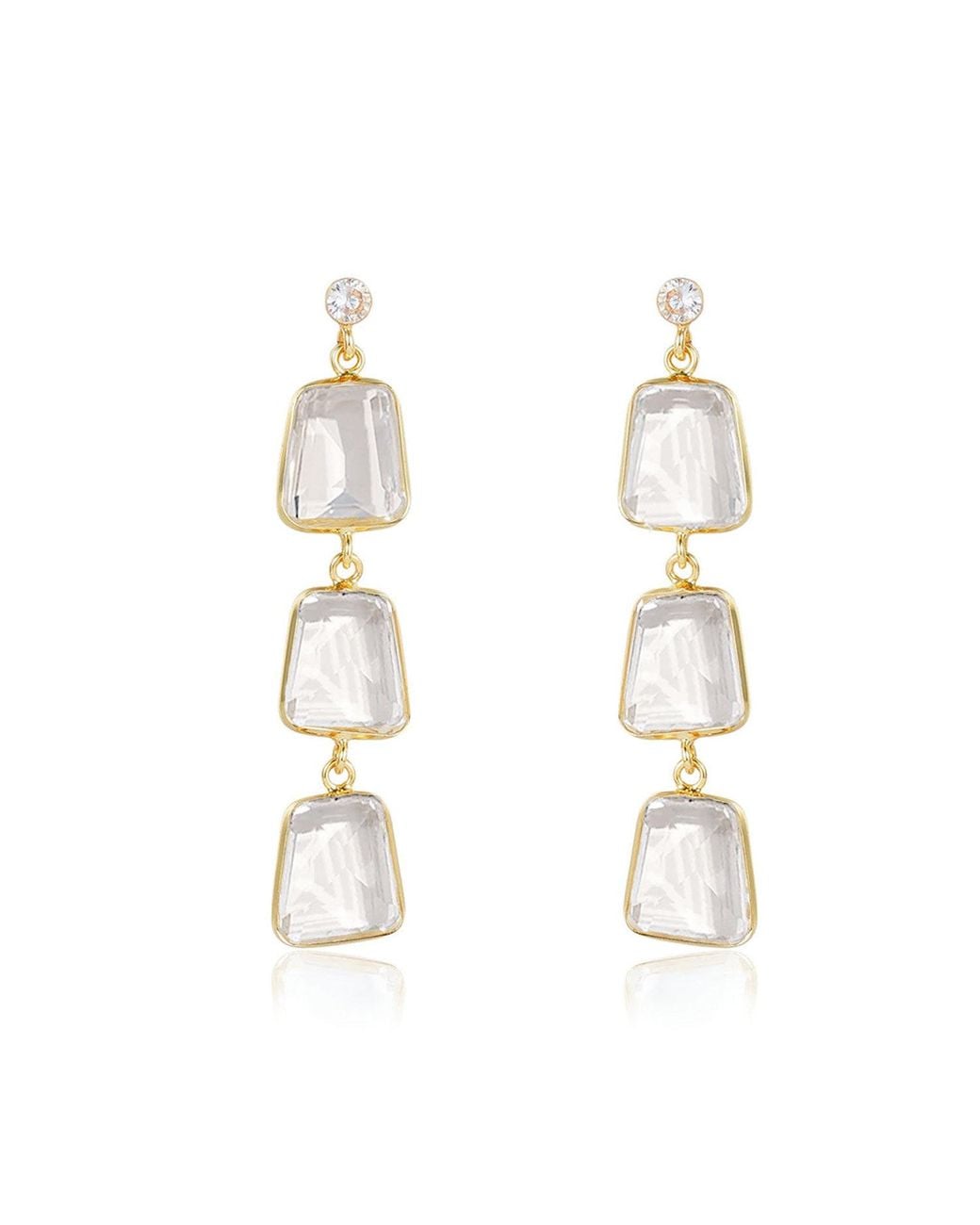 Rare Matters Jewelry Metallic Prism Ladder Clear Glass Triple Drop Earrings