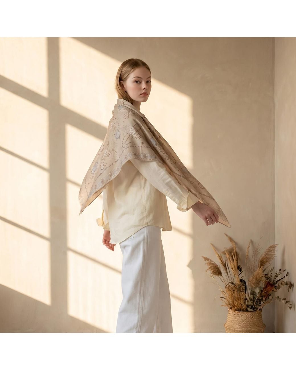 Ana Maison Gray Edgecraft Silk Wool Scarf