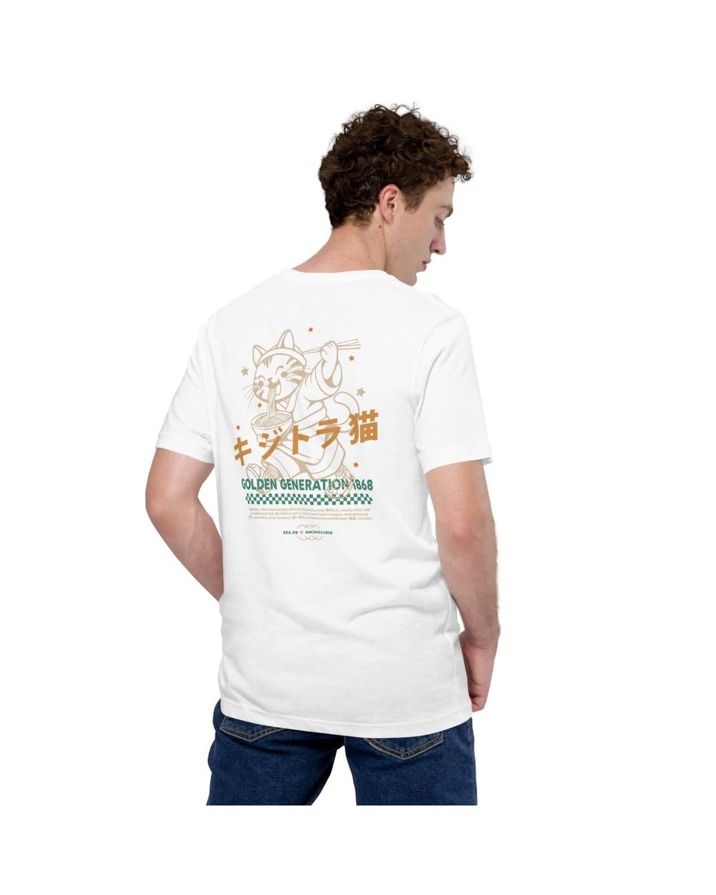 Anchor and Crew White Eight Kijitora Cat Japan Era Organic Cotton T-Shirt for men