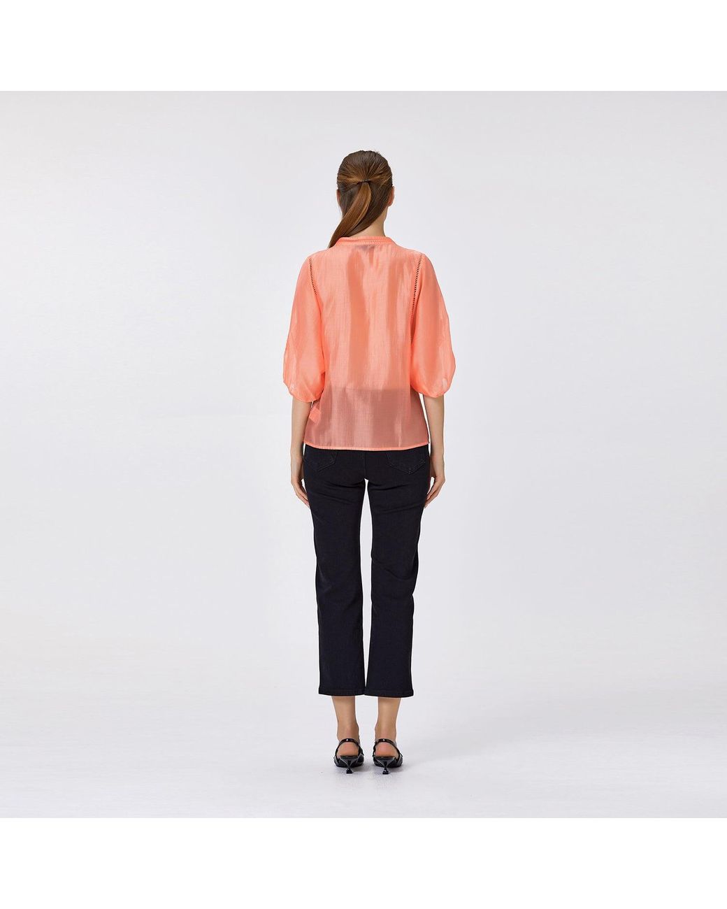 Smart and Joy Orange Embroidered Tencel-Blend Blouse
