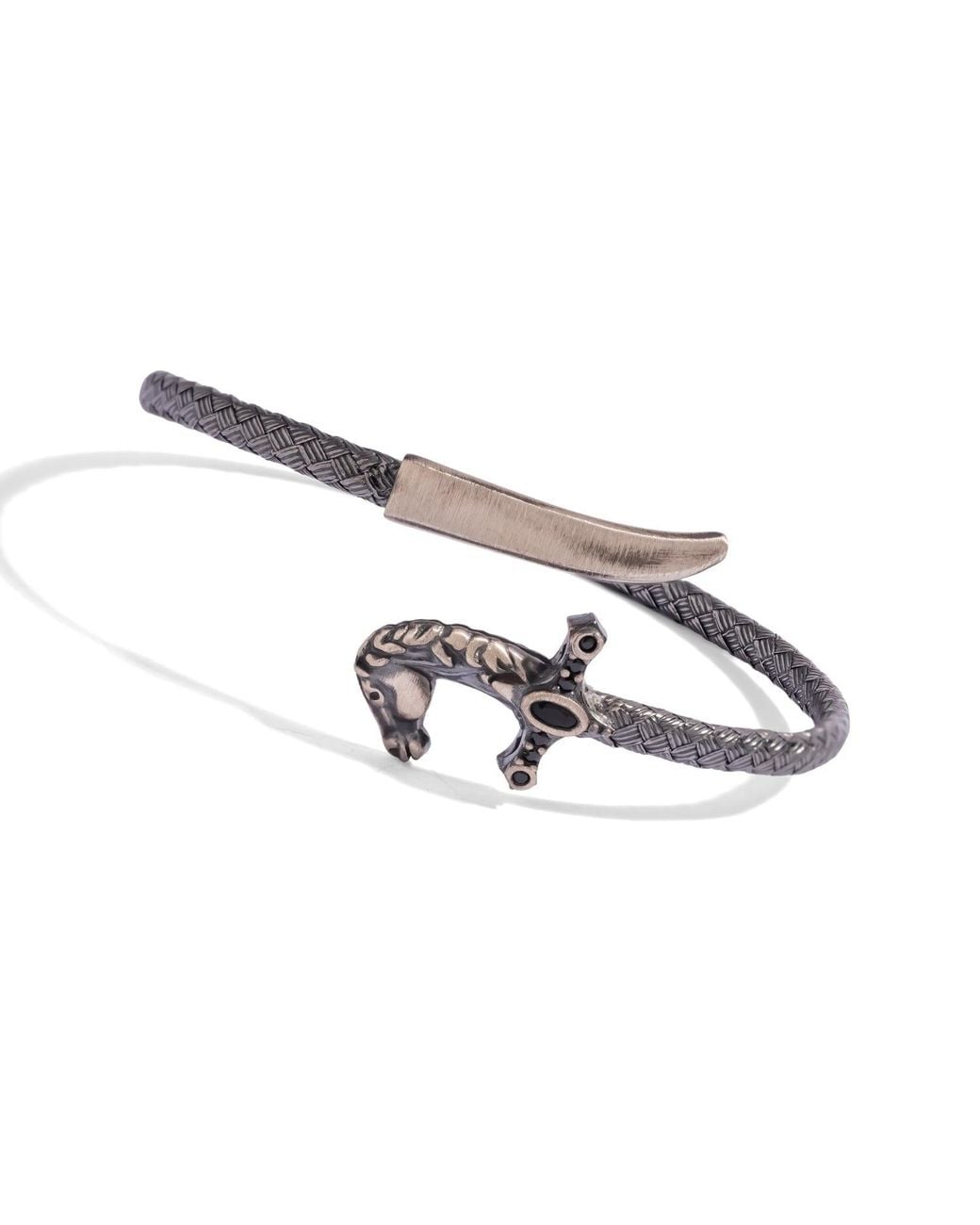 Ebru Jewelry White Warrior Horse Saber Oxidized Sterling Wrap Bracelet for men