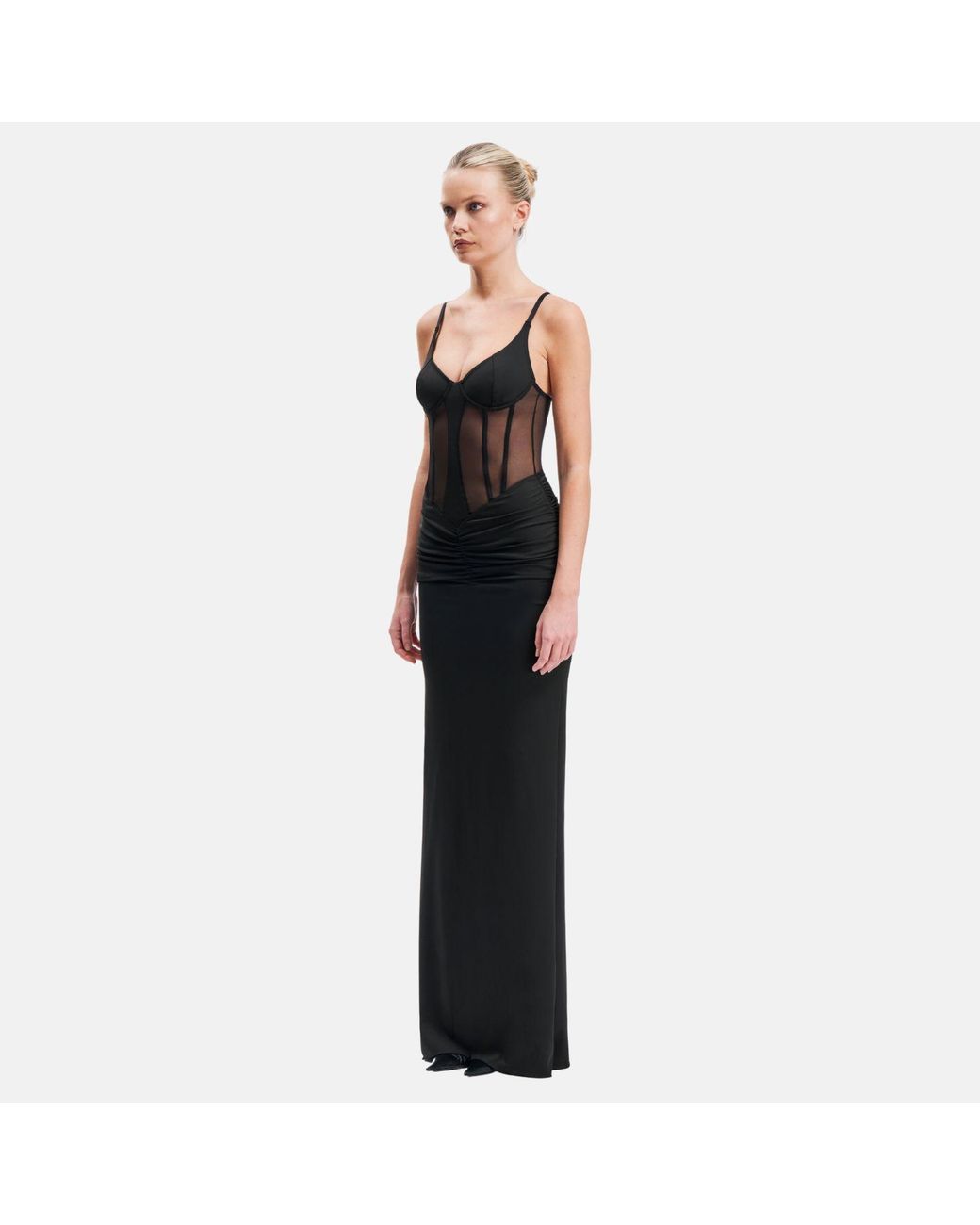 OW Collection Black Sivara Mesh Corset Maxi Dress