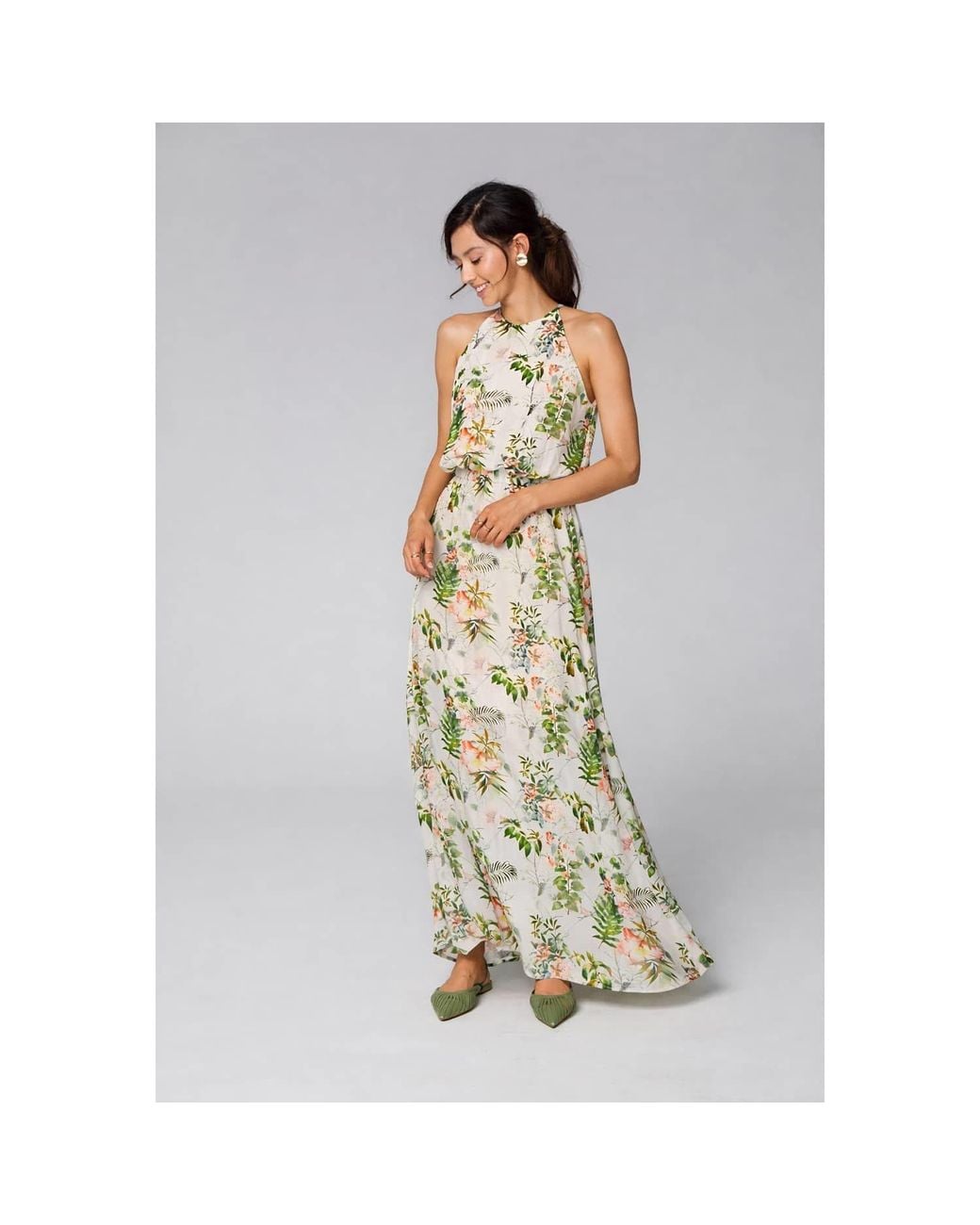 Oh!Zuza Metallic Neutrals Maxi Cupro & Modal Dress – Botanical Print