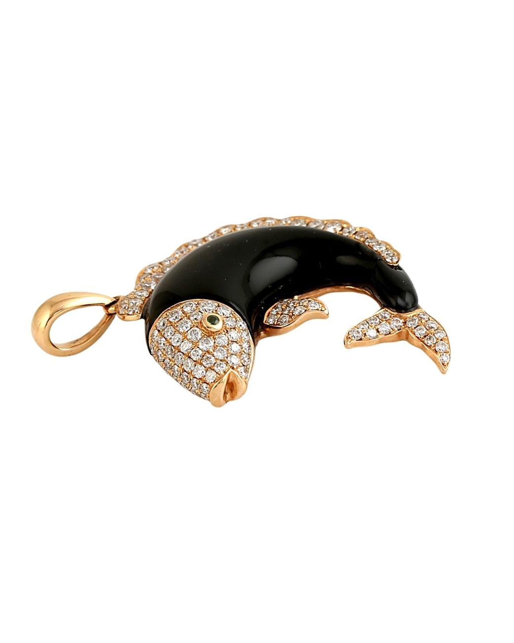 Artisan Black Rose Onyx Dolphin Pendant With Diamond Accents