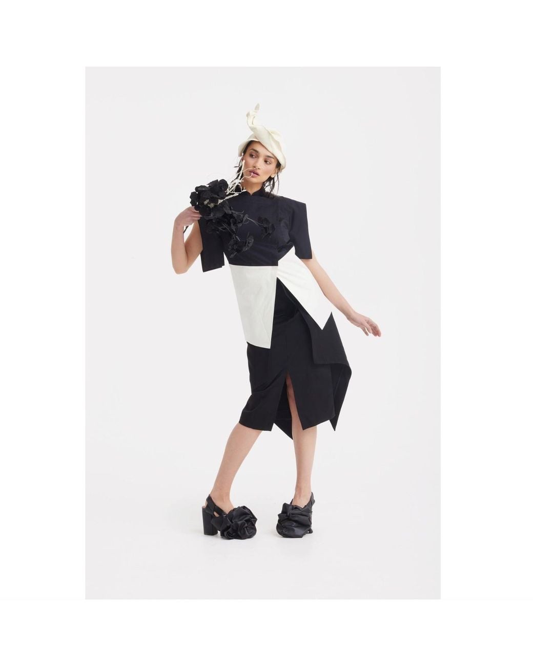 Julia Allert Black Designer Double Midi Skirt