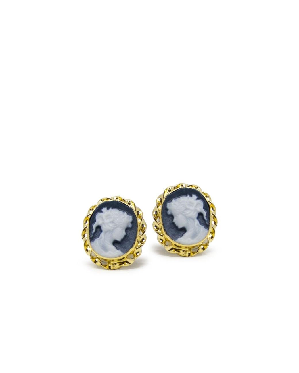 Vintouch Italy Blue Plated Mini Cameo Stud Earrings