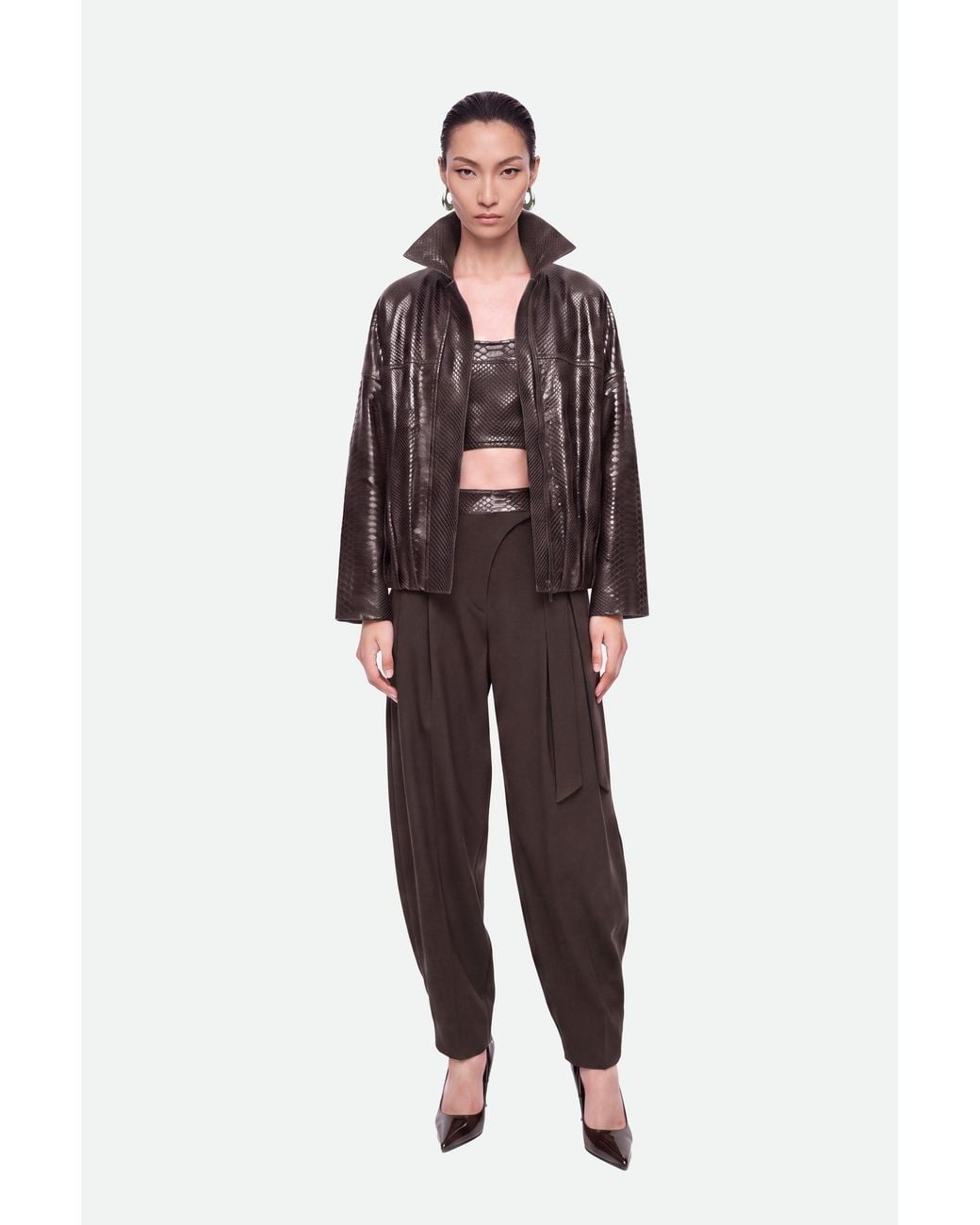 Nocturne Brown Tie Waist Wide Leg Trousers
