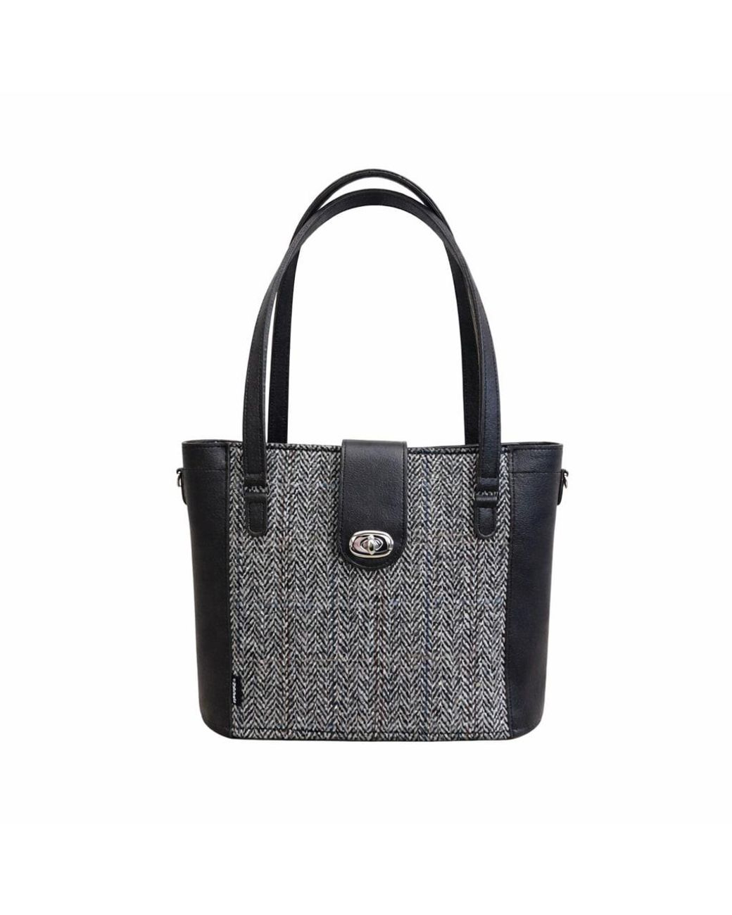 Zatchels Black Tannery Tweed & Leather Mini Twist Lock Shopper Bag