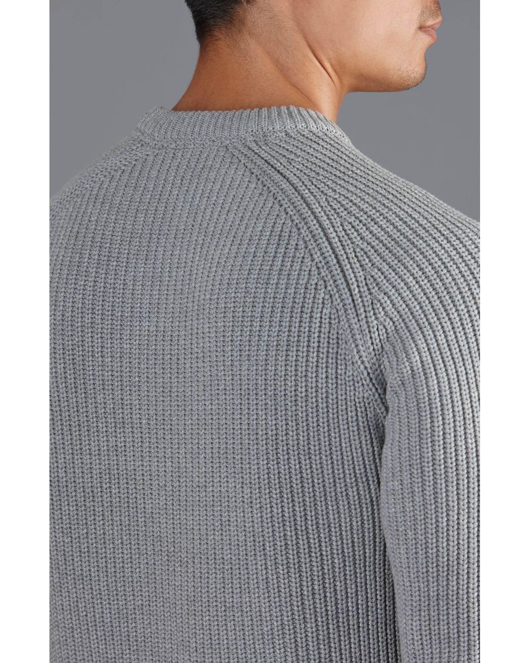 Paul James Knitwear Gray Heavyweight Cotton Clark Fisherman Rib Knit Jumper for men