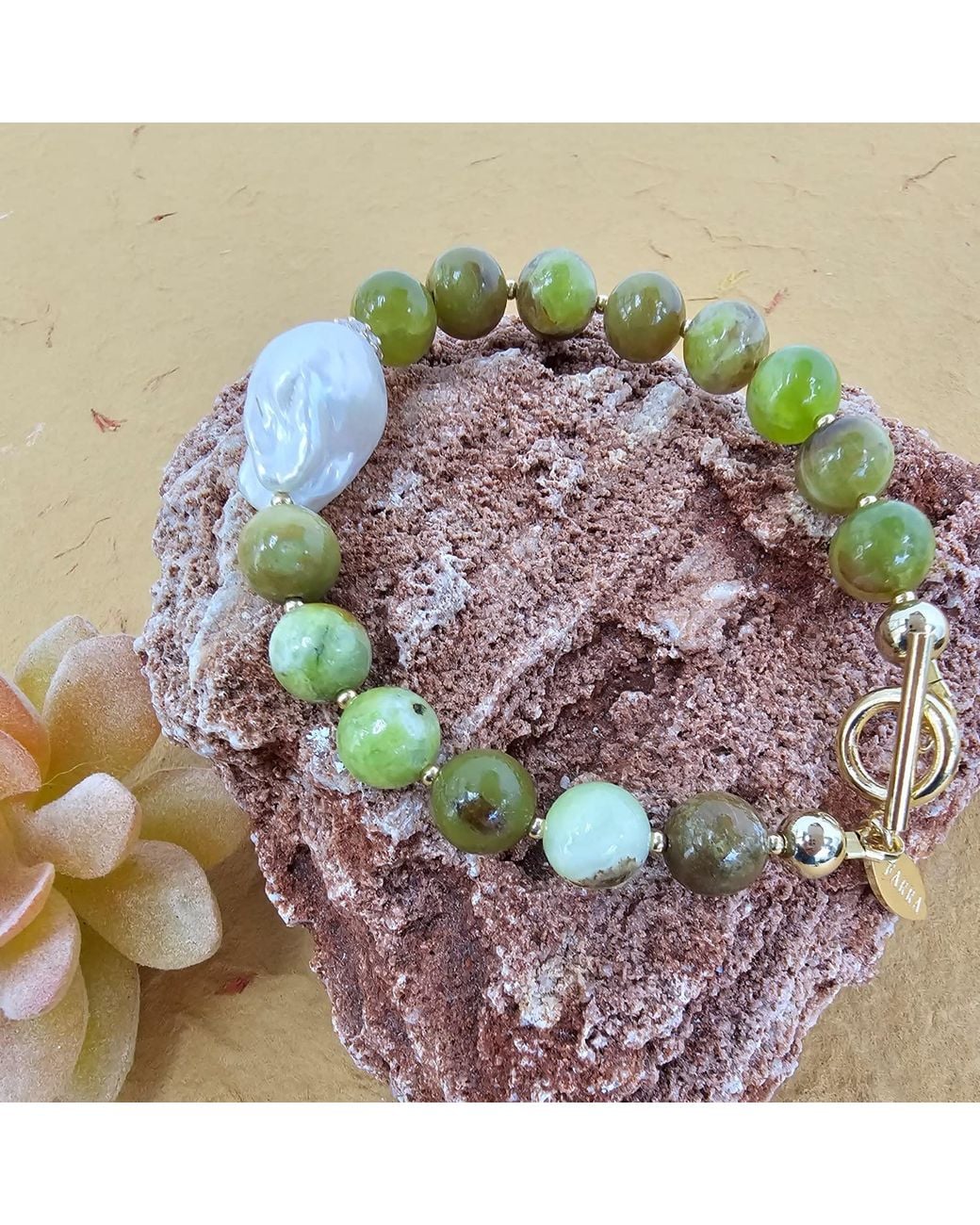 Farra Green Opal With Baroque Pearl Bracelet