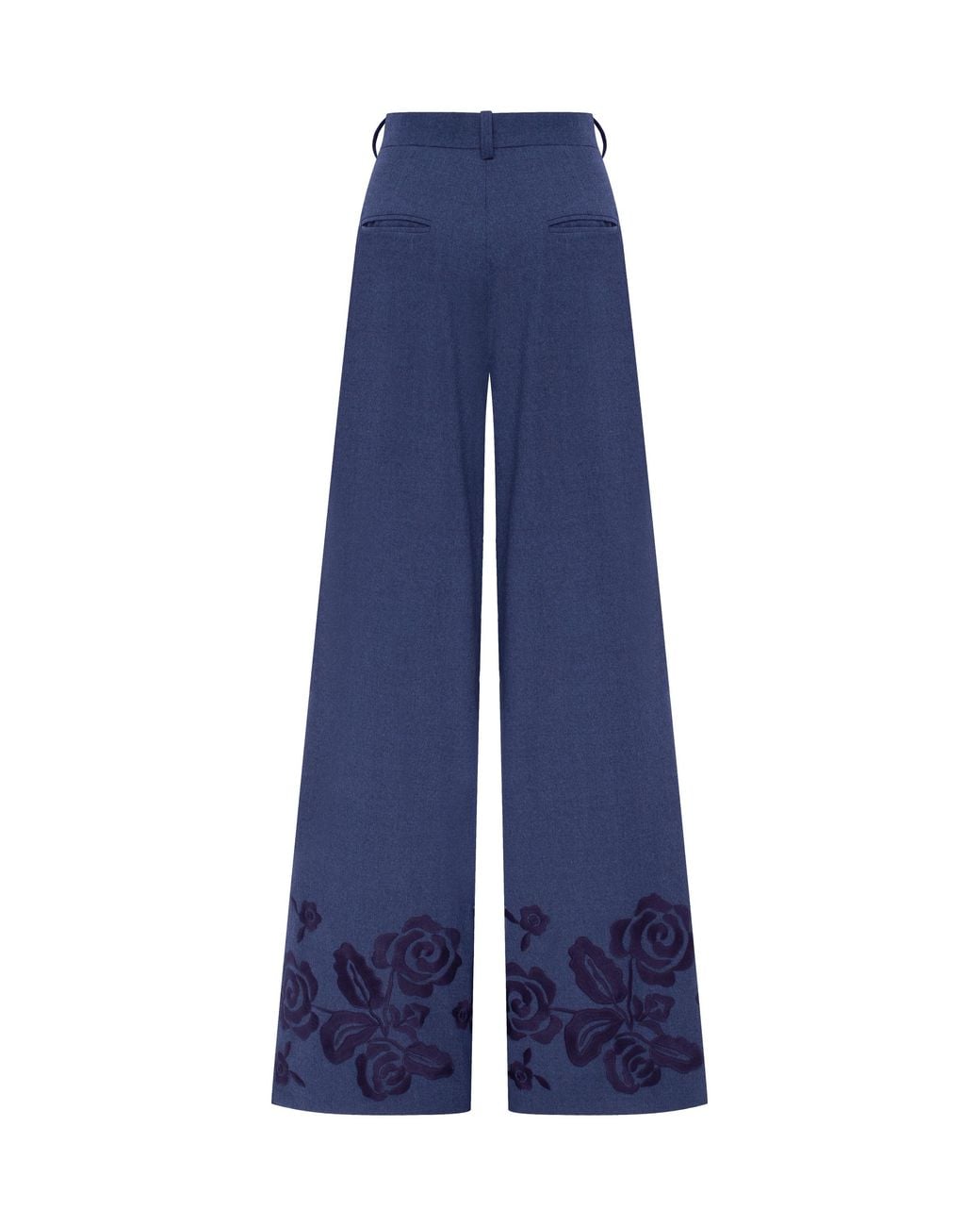 Annabo Blue Velvet Rose Embroidered Wool Wide-Leg Pants – Steel