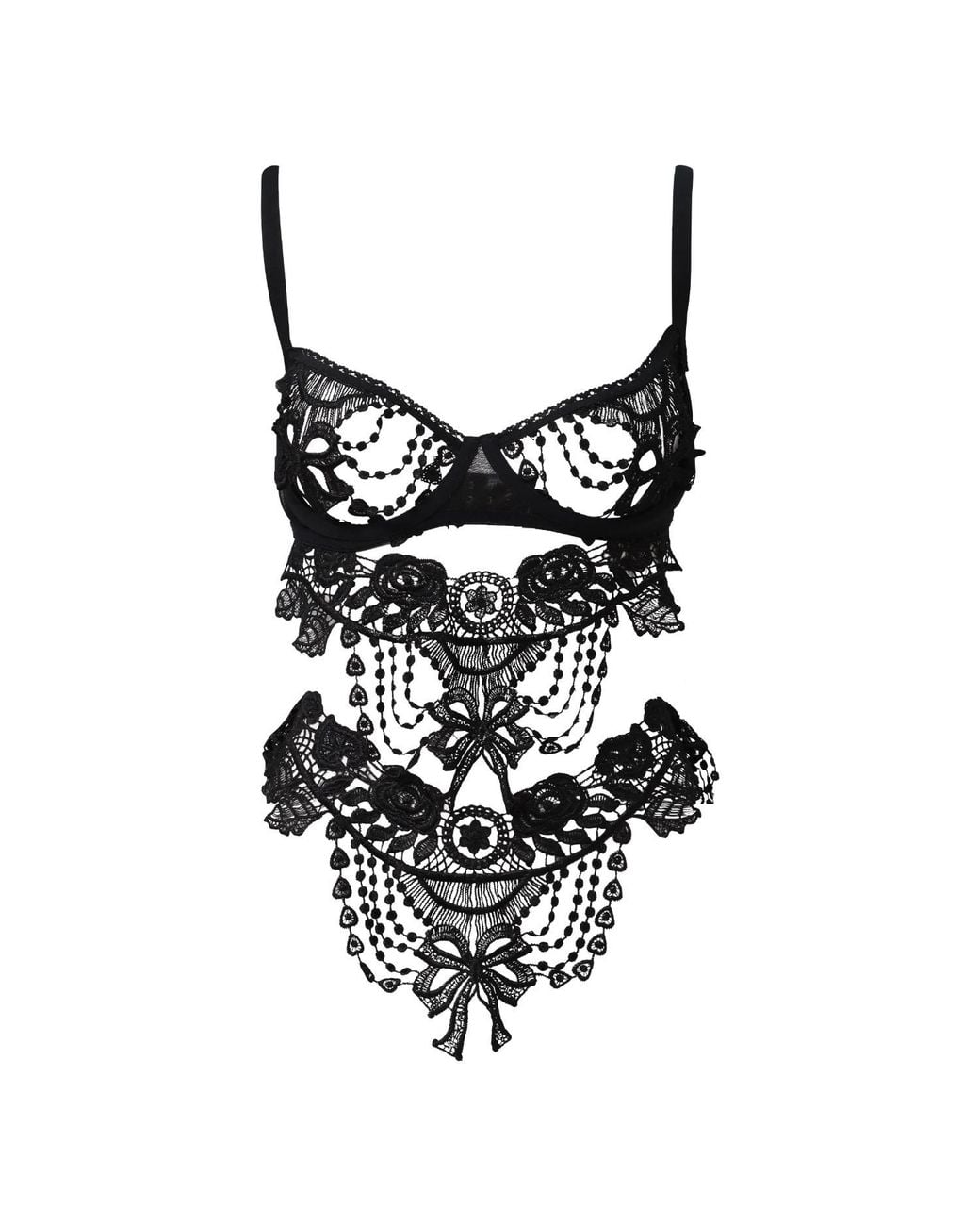 Belle -et-BonBon Black Bisoux Venetian Lace Long Line Bra Body Add Bra Size