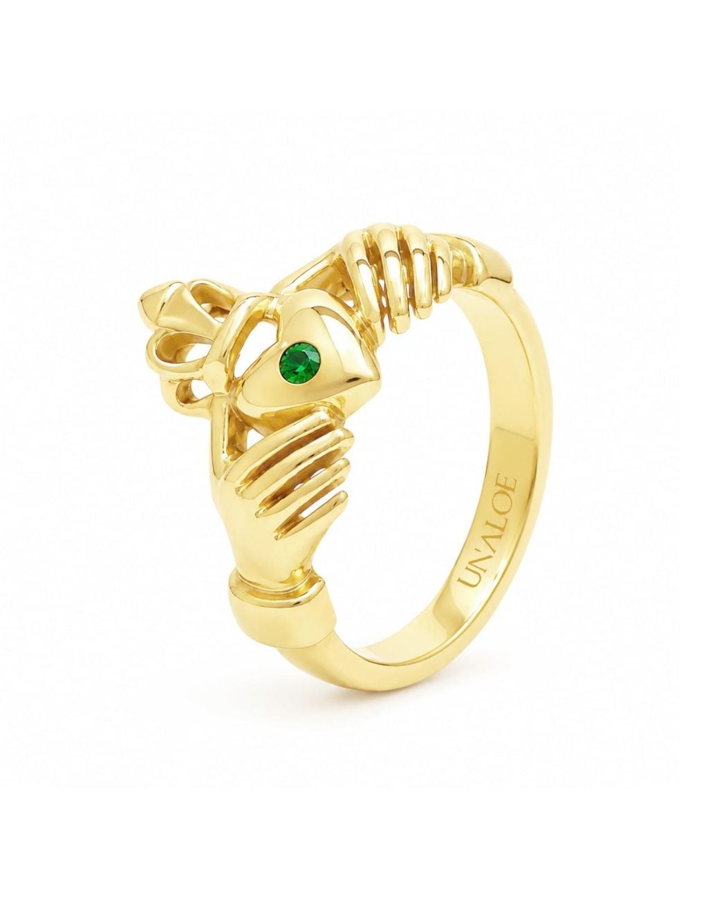 Unaloe Metallic Emerald Heart With Hands Ring – -Plated Sterling