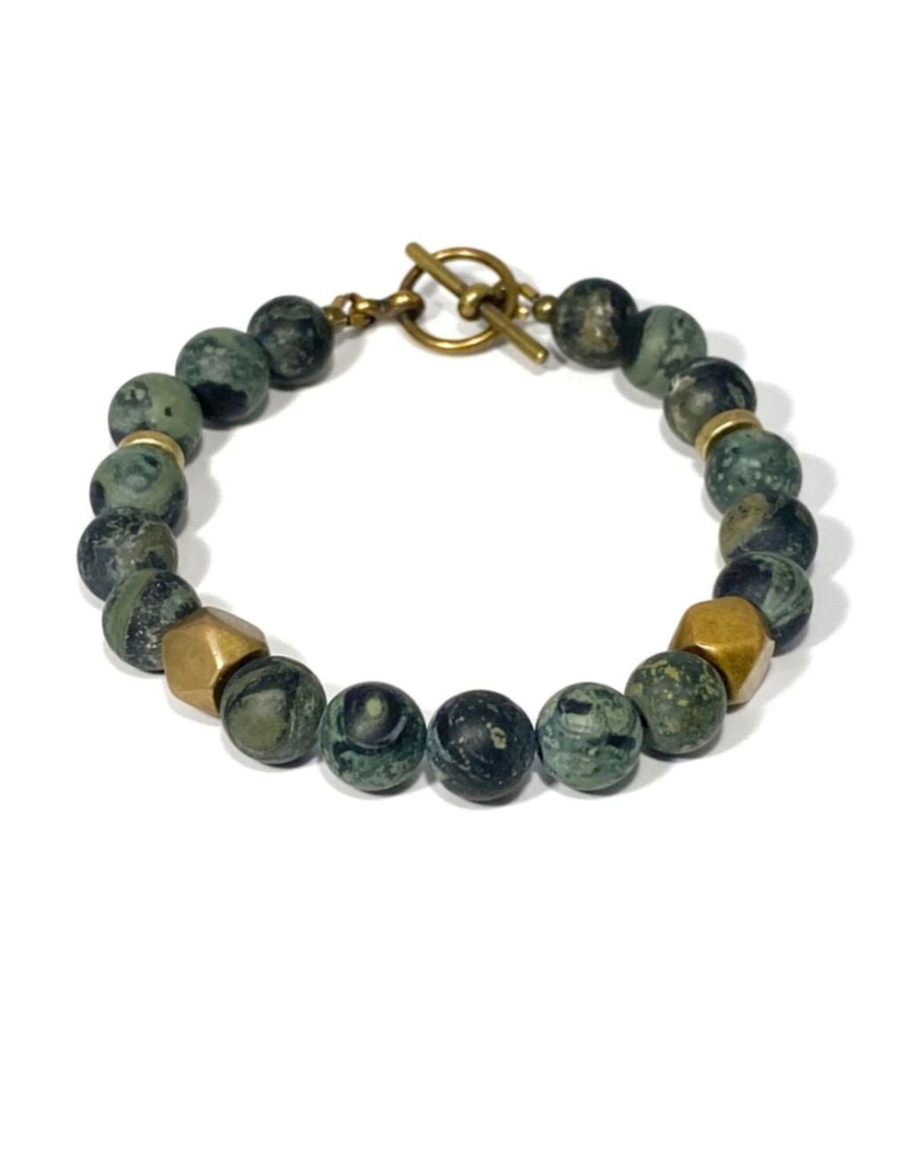 Rachel Nathan Green Narrow: Matte Kambaba Jasper Bracelet for men