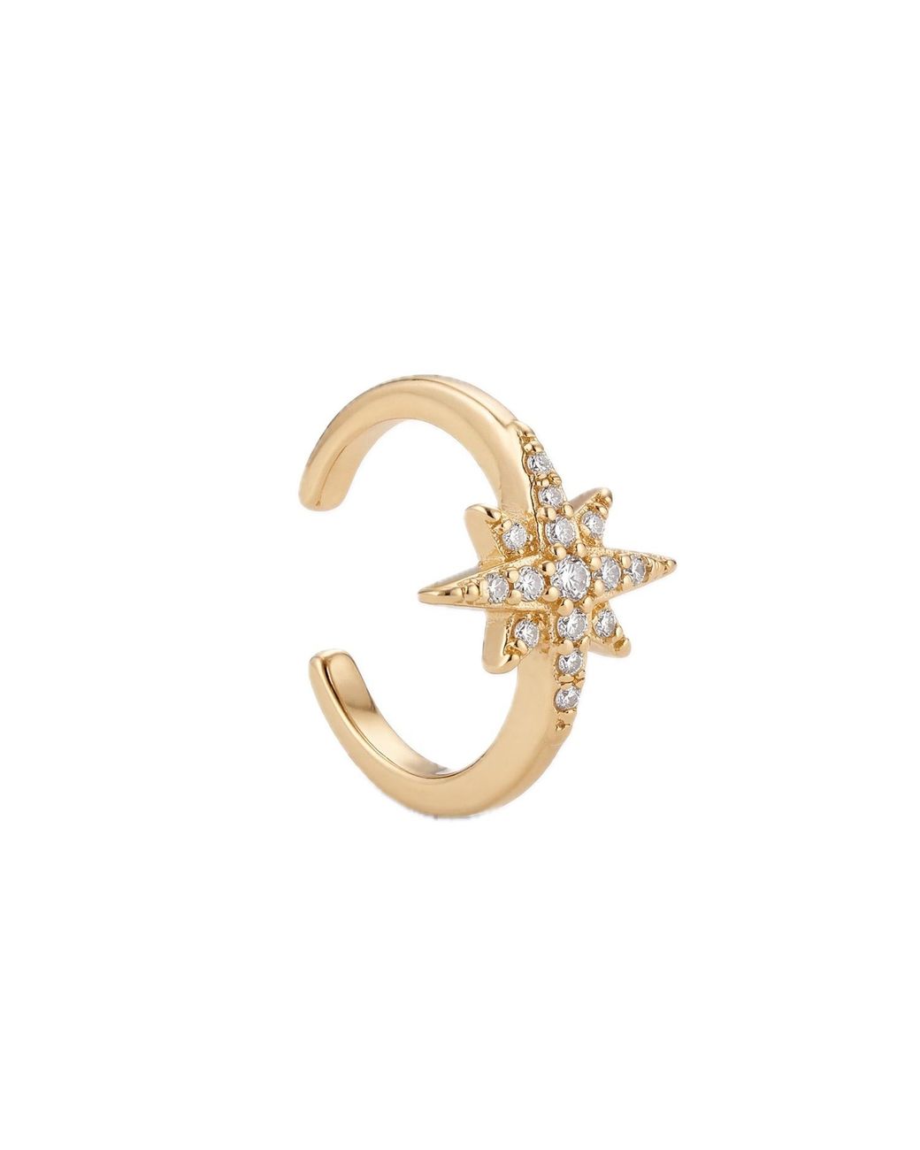 Elk & Bloom White Solitaire Star 14K Huggie Hoop Ear Cuff
