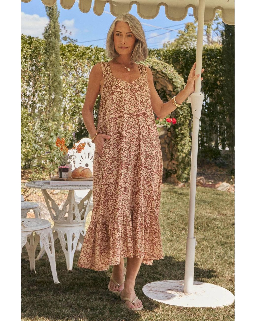 Adrift Clothing Pink Neutrals Zara Gathered Sun Dress