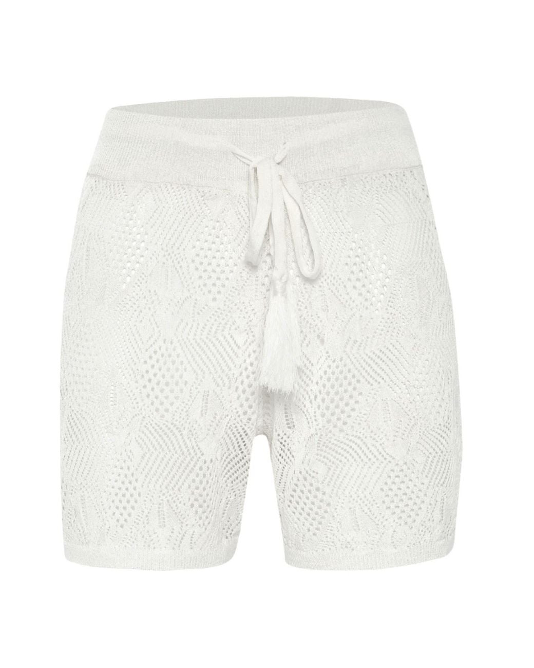 Peraluna White Emma Shorts Lace Knitted Elastic Waist Knitwear Mini Shorts