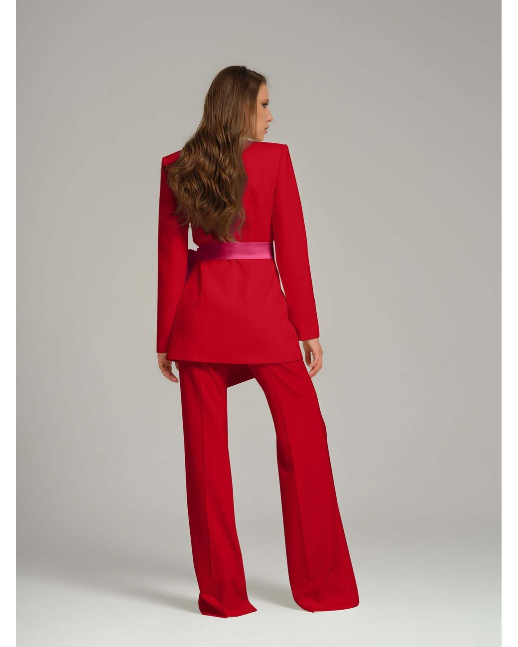 Tia Dorraine Red Pearl Blazer With Detachable Bow Belt
