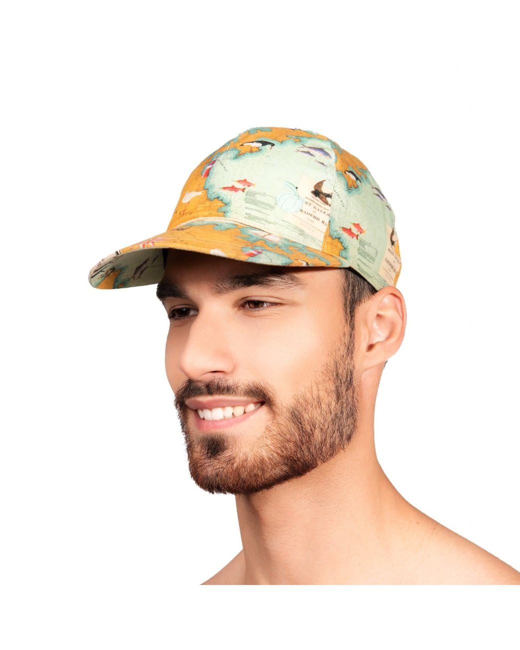 Maison Tangerine Green Linen Baseball Hat Coastal Map Print for men