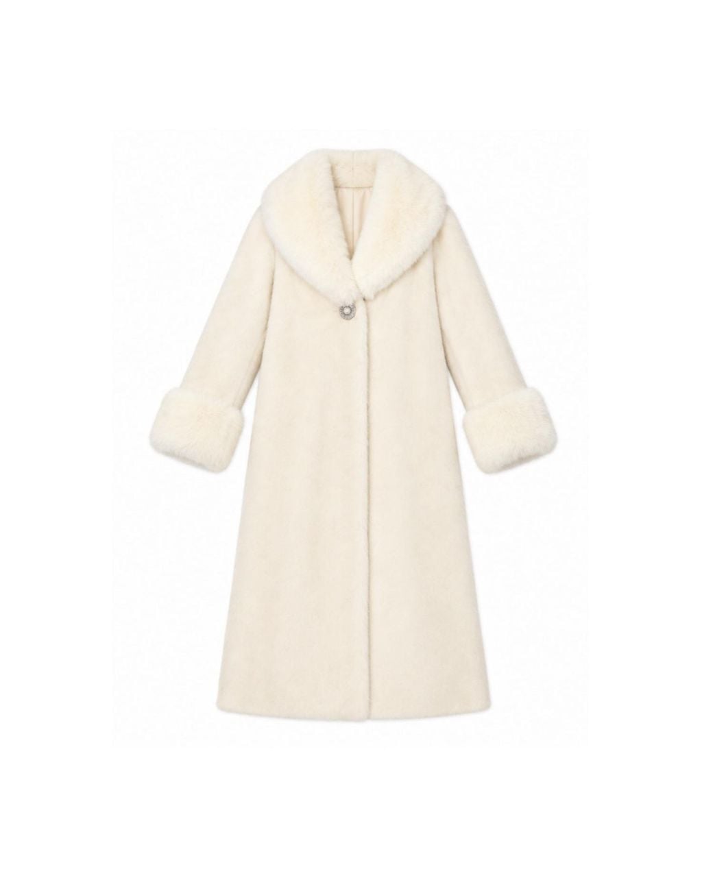 Santinni Natural Sunset Boulevard Long Wool Coat With Faux Fur