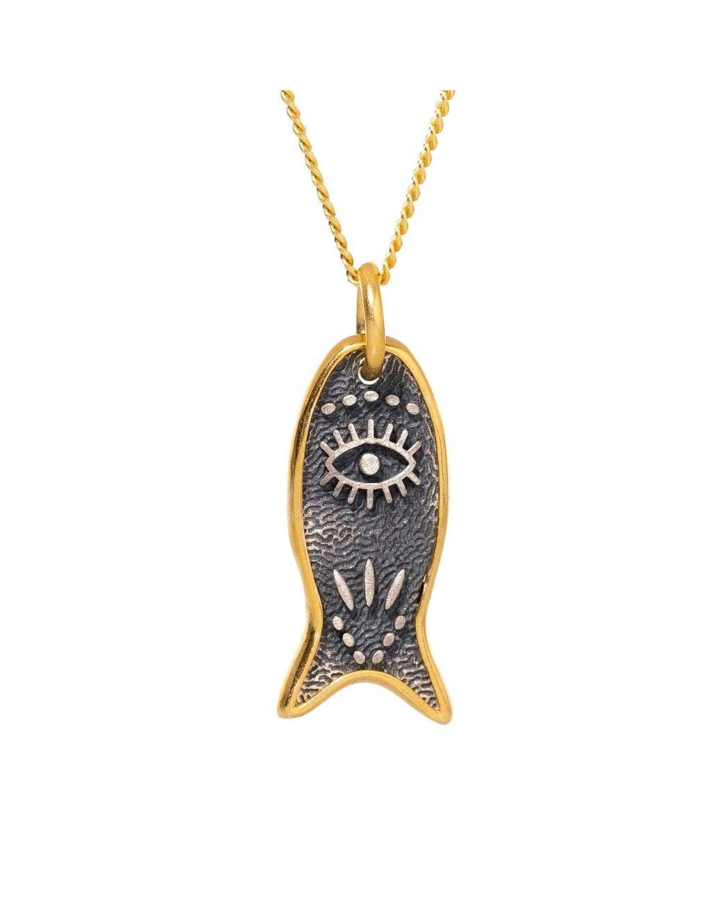 Ebru Jewelry Metallic Lucky Fish & Evil Eye Symbol Sterling Chain Necklace