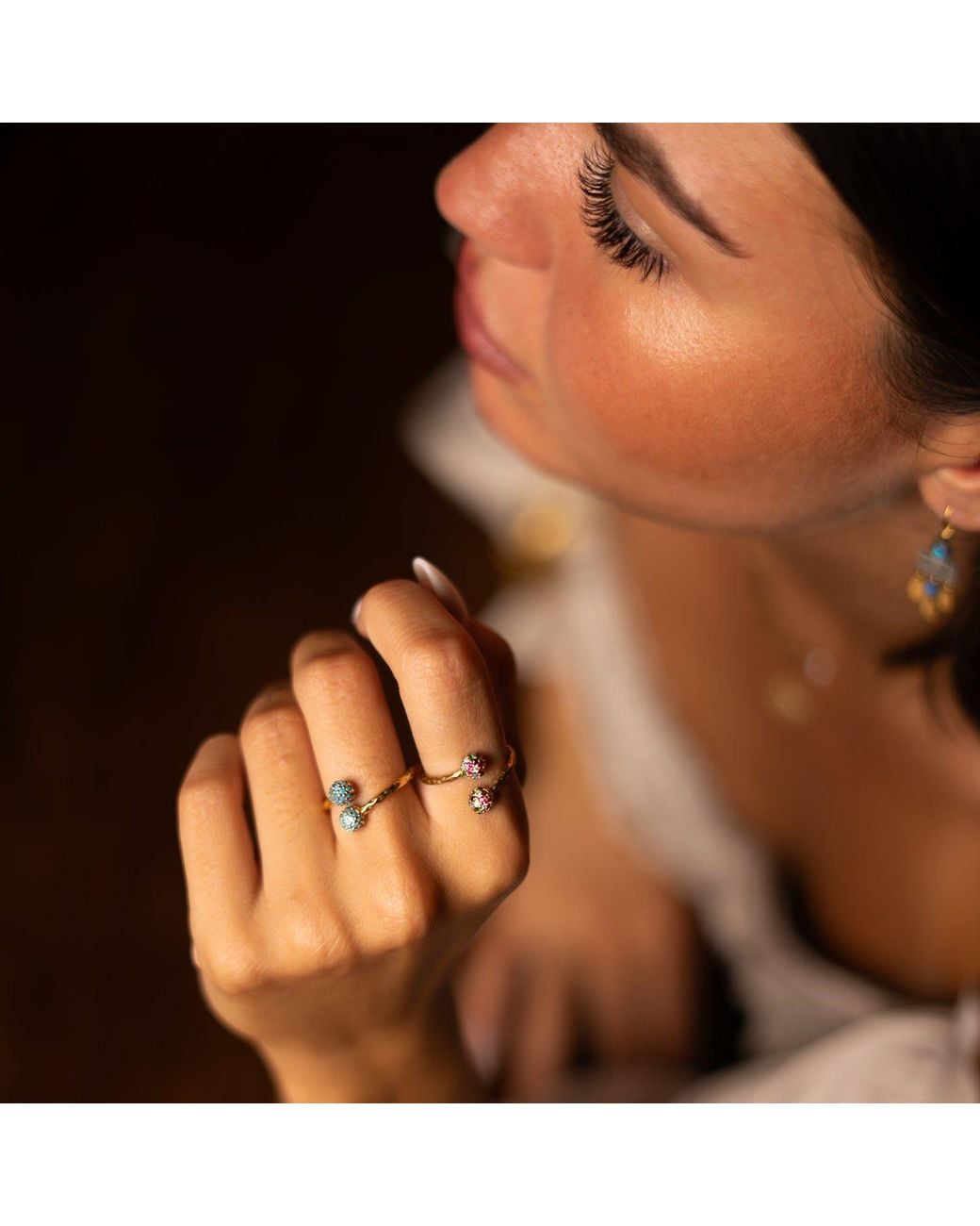 Ebru Jewelry Metallic Radiant Duo Adjustable Ring