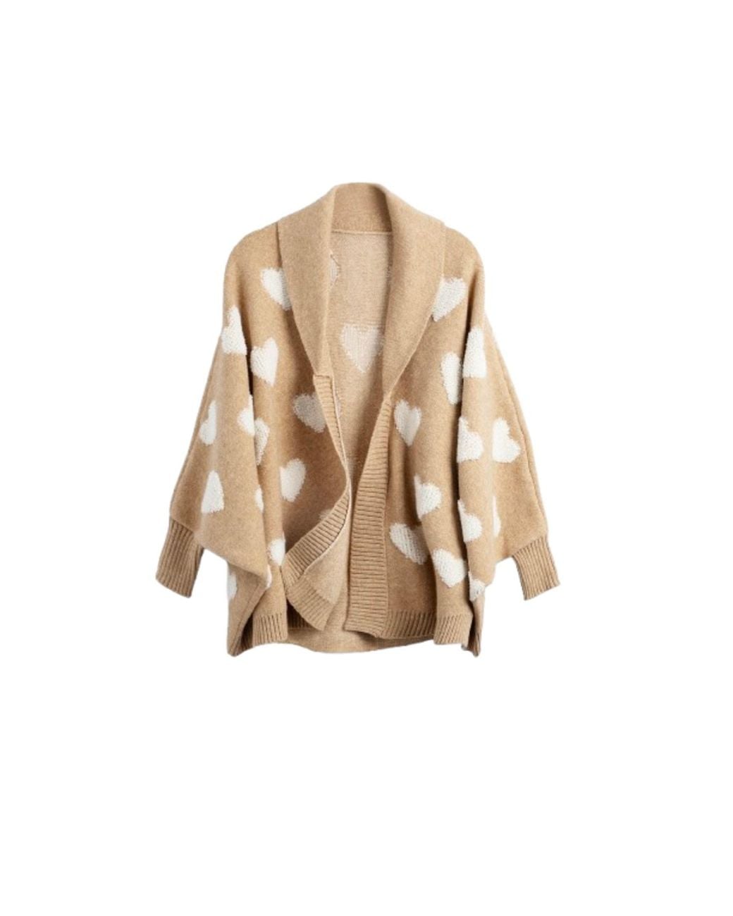 Saachi Natural Heart Ribbed Knit Cardigan